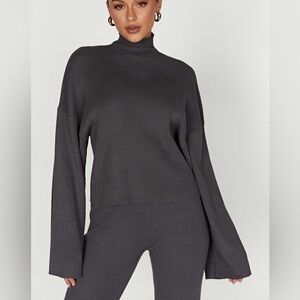 Meshki Charcoal Gray Winona Turtleneck Knit Top Sweater Women's Small